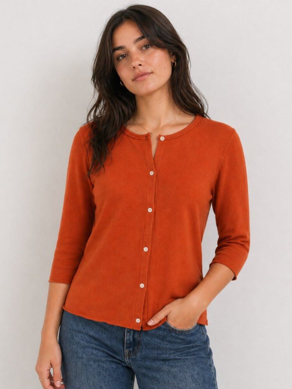 Abercrombie & Fitch Cardigan Sweater Orange Cotton Button Front Women M Vtg 90s
